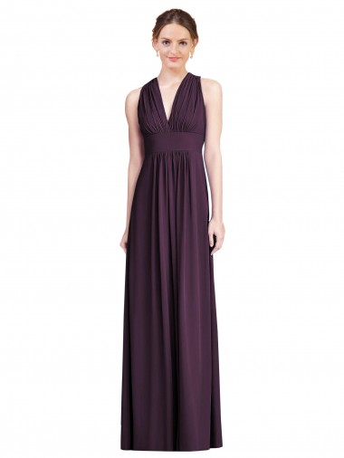 Shop Long Chiffon V-Neck Bridesmaid Dress with Shirred Bodice