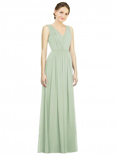 Shop Natural Waist V-Neck Draped Chiffon Bridesmaid Dress