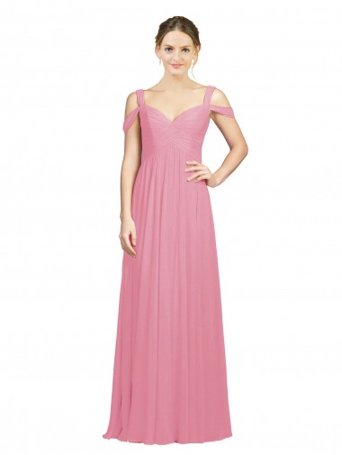 Shop Sweetheart Long Chiffon Bridesmaid Dress with Off the Shoulder Straps
