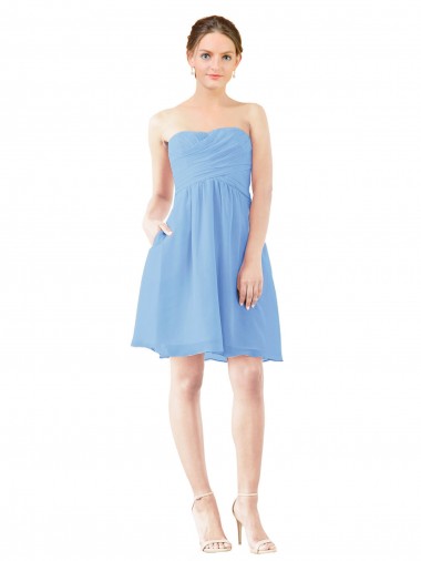 Shop Short Knee Length Chiffon Bridesmaid Dress with Twisted Strapless Sweetheart Neckline