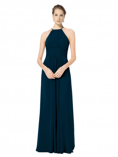 Shop Spaghetti Strap Long Chiffon Halter A-Line Bridesmaid Dress