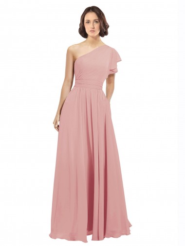 Shop Chiffon Bridesmaids Dress with One Shoulder Flounced Sleeve