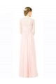 Long Chiffon Sleeveless Bridesmaid Dress with Sheer Illusion Top and V-Back