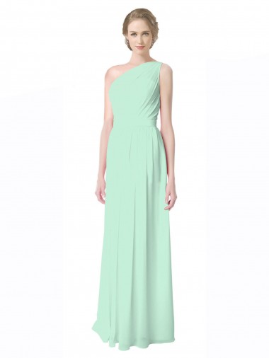 Shop One Shoulder Chiffon Bridesmaid Dress with Asymmetrical Ruched Bodice