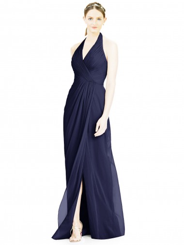 Shop V-Neck Halter Chiffon Bridesmaid Dress with Side Front Slit