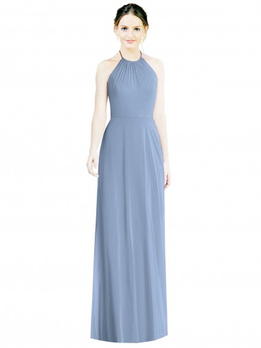 Shop Halter Neck Tie Back Long Chiffon Bridesmaid Dress