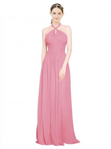 Shop Halter Neck Keyhole A-Line Chiffon Bridesmaid Dress