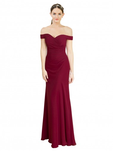 Shop Off the Shoulder Long Chiffon Bridesmaid Dress with Pleats