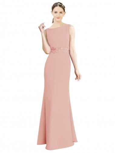 Shop Full Length Long Chiffon Bridesmaid Dress with Pleated Lace Waist