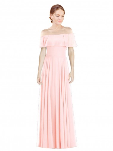 Shop Off the Shoulder Long Bridesmaid Dress With Ruffle Overlay