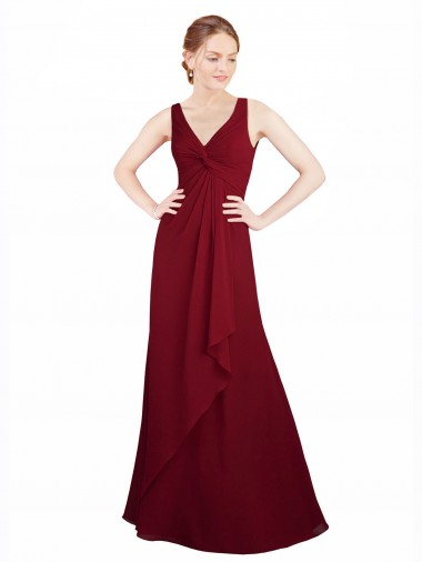 Shop Twist-Knot V-Neckline Long Chiffon Bridesmaid Dress