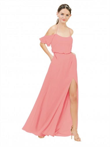 Shop Draped Off the Shoulder Sleeves Chiffon Bridesmaid Dress