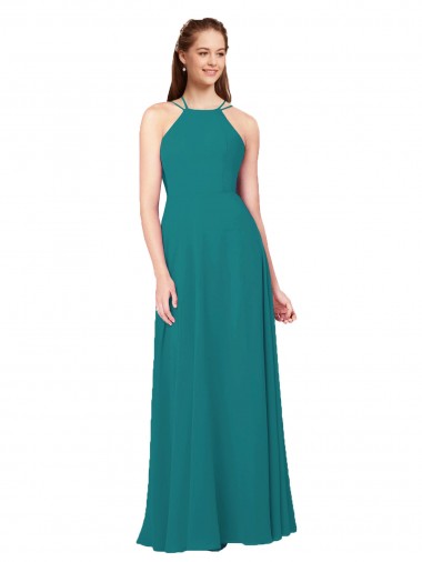 Shop Simple Chiffon Bridesmaid Dress with High Halter Neckline