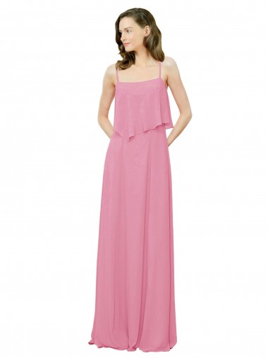 Shop Spaghetti Strap Chiffon Bridesmaids Dress with Ruffle Overlay