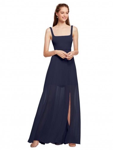 Shop Squre Necked Long Chiffon Bridesmaid Dress with Front Slit