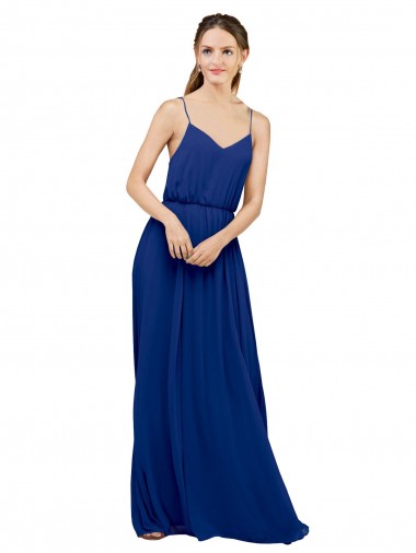 Shop Long Chiffon Bridesmaid Dress with Spaghetti Strap Bodice