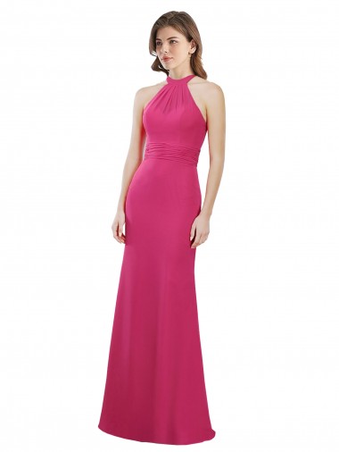 Shop Slim A-Line Long Chiffon Bridesmaid Dress with Strappy Back