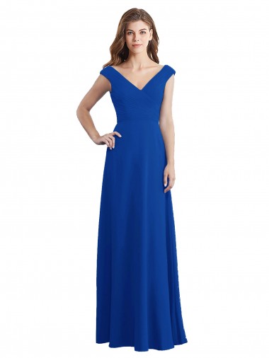 Shop Draped Shoulder V-Neck Long Chiffon Bridesmaid Dress