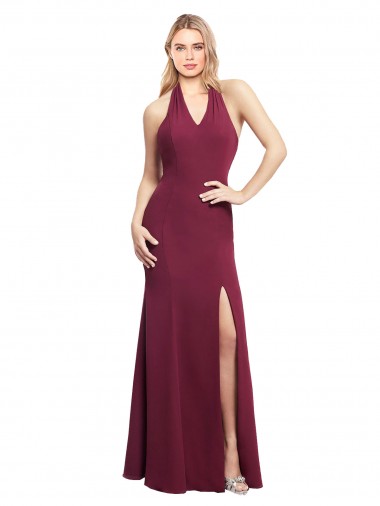 Shop Chiffon Mermaid Bridesmaid Dress with Back Tie Halter Straps and Side Slit