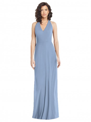 Shop V-Neck Halter Back Straps Chiffon Bridesmaid Dress
