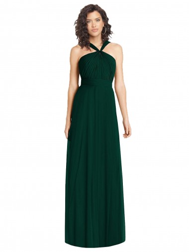 Shop Draped Halter Neck Long Chiffon Bridesmaid Dress with Low Back
