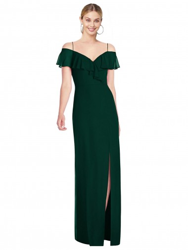Shop Ruffled Cold-Shoulder Maxi Chiffon Bridesmaid Dress