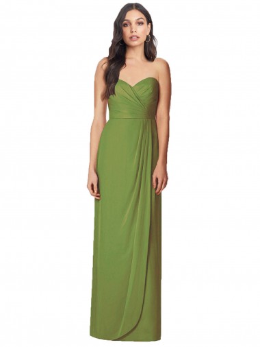 Shop Side Front Slit Draped Strapless Chiffon Bridesmaid Dress