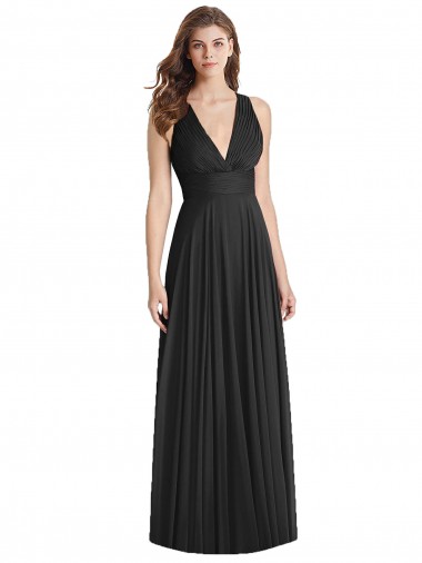 Shop Full Length V-Neck Chiffon Bridesmaid Dress with Wide Criss Cross Straps