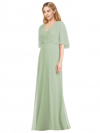 Shop Full Length Lux Chiffon Flutter Sleeves Bridesmaid Dress