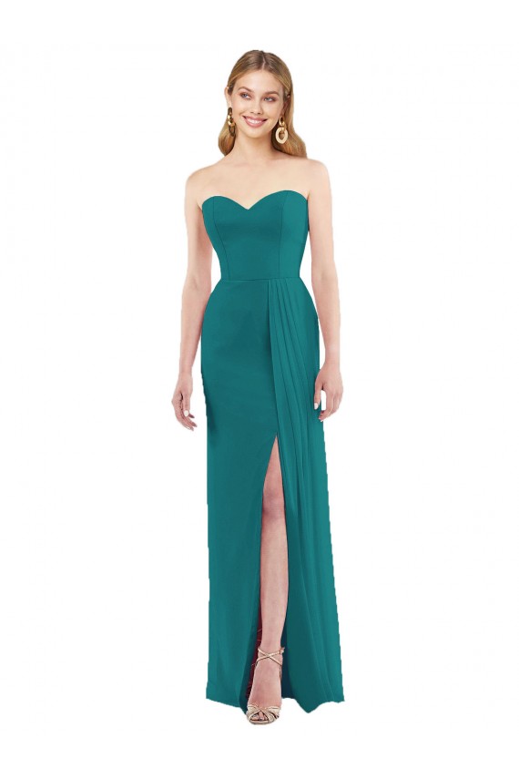 Sweetheart Neckline Lux Chiffon Bridesmaid Dress with Side Slit