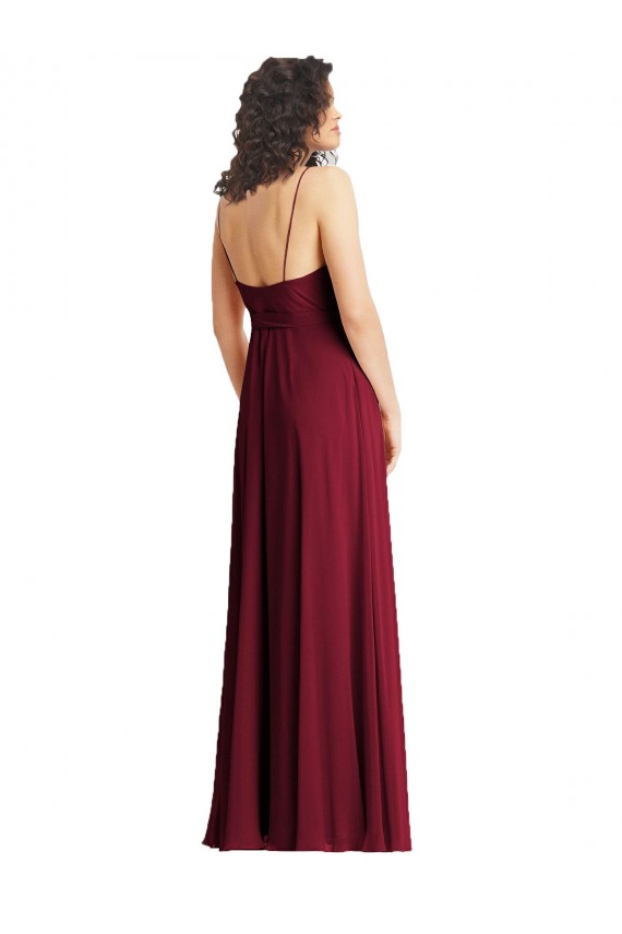V-Neck Low Back Maxi Wrap Chiffon Bridesmaid Dress