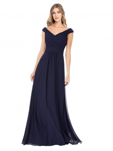Shop Off the Shoulder Classic Chiffon Bridesmaid Dress with Draped Bodice