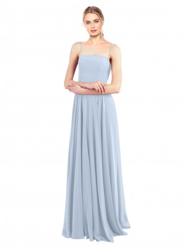 Shop Luxe Chiffon Straight Neckline Long Chiffon Bridesmaid Dress with Skinny Straps