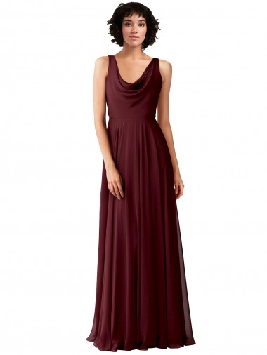 Shop Draped Cowl Neck Long Chiffon Bridesmaid Dress with Wide Straps