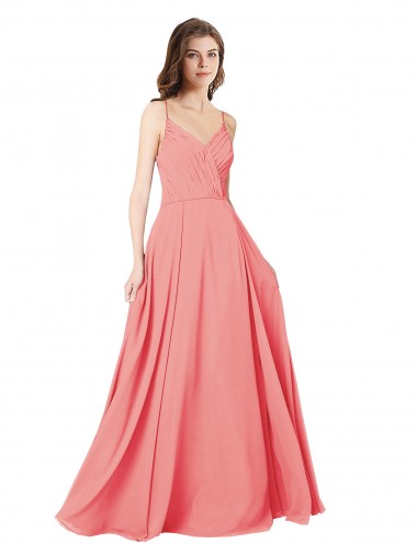 Shop Crossover Bodice Long Chiffon Bridesmaid Dress with Double Back Straps