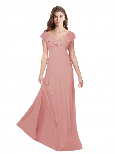 Shop Flounced V Neckline Flutter Sleeves Chiffon Bridesmaid Dress