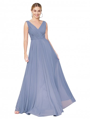 Shop Floor Length High Neck V-Back Chiffon Bridesmaid Dress