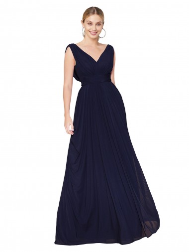 Shop Draped Long V-Neck Floor Length Chiffon Bridesmaid Dress