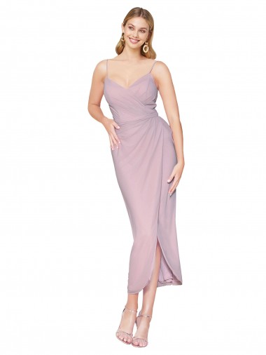 Shop Short Knee Length Chiffon Wrap Bridesmaid Dress with Straps