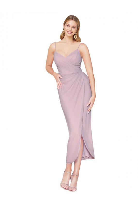 Short Knee Length Chiffon Wrap Bridesmaid Dress with Straps
