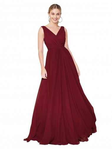 Shop Draped A-Line V-Neck Floor Length Chiffon Bridesmaid Dress