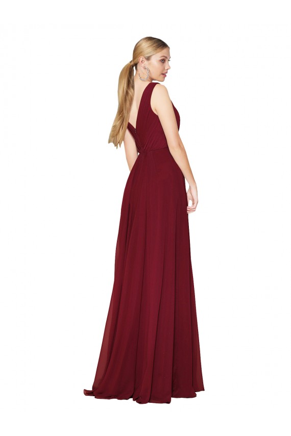 Draped A-Line V-Neck Floor Length Chiffon Bridesmaid Dress