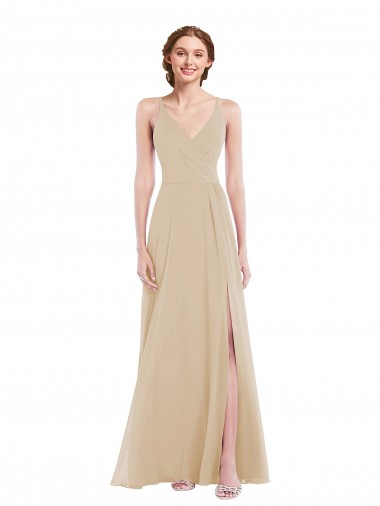 Shop Faux Wrap Criss Cross Back Maxi Bridesmaid Dress with Front Slit