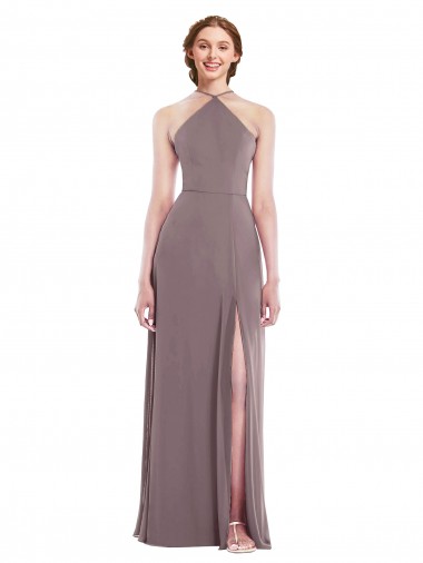 Shop Diamond Halter Maxi Bridesmaid Dress with Front Slit