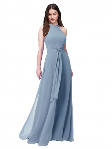 Shop Halter High Neck Chiffon Dress with Sash