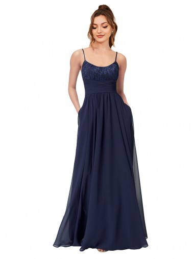 Shop Long Chantilly Lace and Ruched Chiffon Bridesmaid Dress