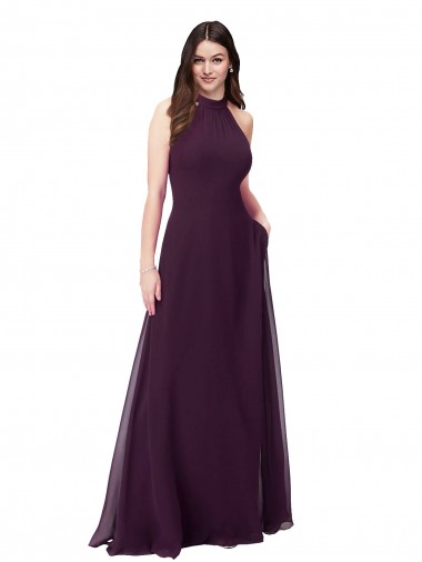 Shop Chiffon High-Halter Bridesmaids Dress with Keyhole Back