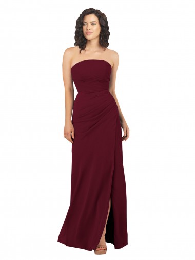Shop Simple Strapless Chiffon Bridesmaid Dress with Rounded Neckline