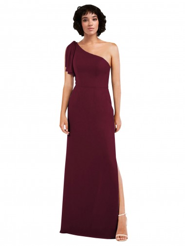 Shop One Shoulder Chiffon Bridesmaid Dress with Skirt Slit and Accent Strap