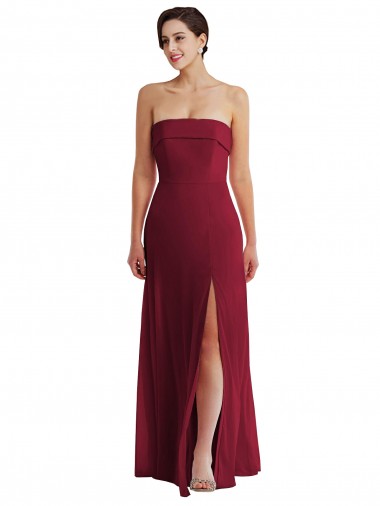 Shop Cuffed Strapless Maxi Bridesmaid Dress with Front Slit